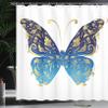 Ambesonne Animal Shower Curtain, Blue Butterfly with Wavy Leaves Graphic, Cloth Fabric Bathroom Decor Set with Hooks, 69" W x 75" L, Yellow Blue view 3