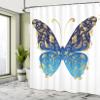 Ambesonne Animal Shower Curtain, Blue Butterfly with Wavy Leaves Graphic, Cloth Fabric Bathroom Decor Set with Hooks, 69" W x 75" L, Yellow Blue view 4