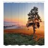 Ambesonne Landscape Shower Curtain, Tree on Meadow at Dramatic Sunset Misty Weather Hills Rural Scenery, Cloth Fabric Bathroom Decor Set with Hooks, 69" W x 75" L, Orange Green Pale Blue view 2