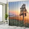 Ambesonne Landscape Shower Curtain, Tree on Meadow at Dramatic Sunset Misty Weather Hills Rural Scenery, Cloth Fabric Bathroom Decor Set with Hooks, 69" W x 75" L, Orange Green Pale Blue view 4