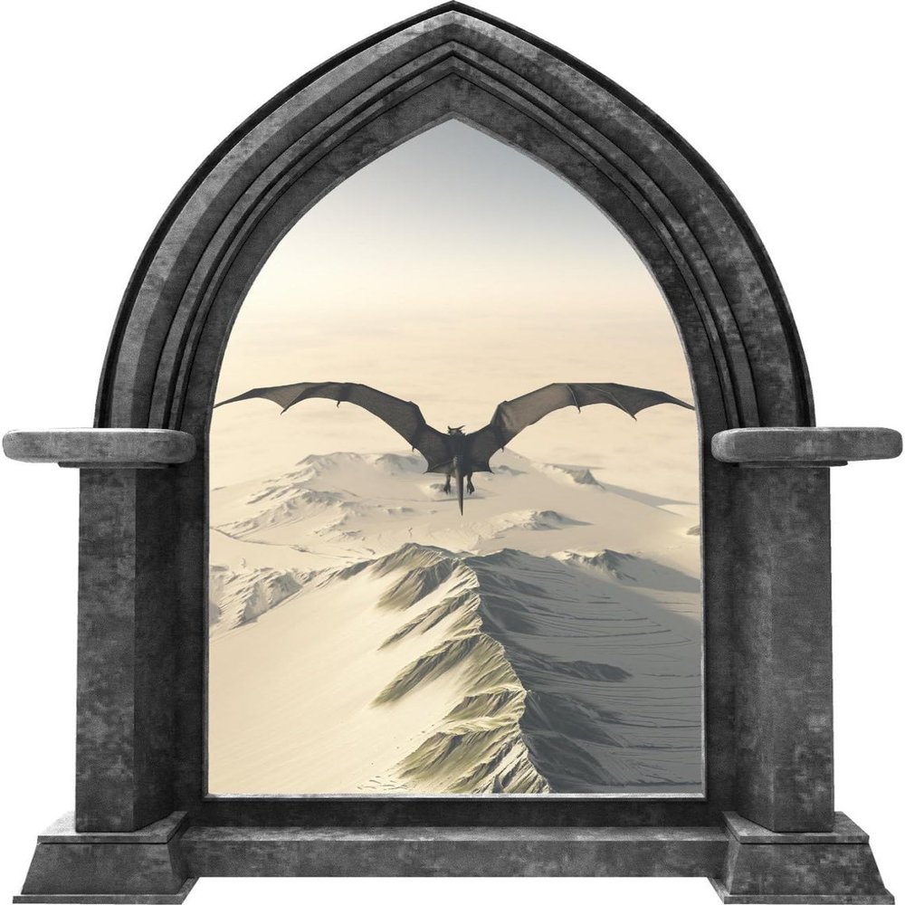 Castle Scape Black Dragon 2 Granite Castle Window Wall Decal Fantasy Medieval Removable Fabric Vinyl Peel and Stick Wall Sticker for Kids Boys Room Decor 24 inch