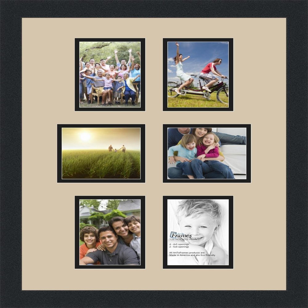 ArtToFrames Collage Photo Frame Double Mat with 6-4x5 Openings and Satin Black Frame