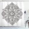 Ambesonne Mandala Shower Curtain, Psychedelic Circular Element Art Lotus Theme, Cloth Fabric Bathroom Decor Set with Hooks, 69" W x 70" L, White Charcoal Grey view 1