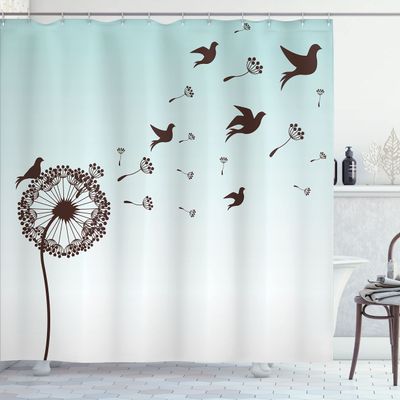 Ambesonne Art Shower Curtain, Dandelion Flower Arrangement Petals Doves Flying Silhouettes Fantasy Blooms Print, Cloth Fabric Bathroom Decor Set with Hooks, 69" W x 75" L, Turquoise Brown