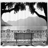 Ambesonne Grey Shower Curtain, Romantic Scenery with a Bench by The Lake Outdoors Trees Empty Park View Mountain Range, Cloth Fabric Bathroom Decor Set with Hooks, 69" W x 70" L, Grey view 2