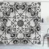 Ambesonne Mandala Shower Curtain, Exotic Style Lace Like Universe Pattern with Orient Inspiration Effects Print, Cloth Fabric Bathroom Decor Set with Hooks, 69" W x 70" L, White and Black view 1