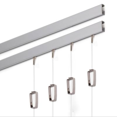STAS Minirail Picture Hanging System Set - Covers 9.84 ft of Wall Space - Smallest Picture Rail & Art Hanging Gallery Kit for Art Display (Matte Silver Rails, Includes 4 Hooks & Cords)