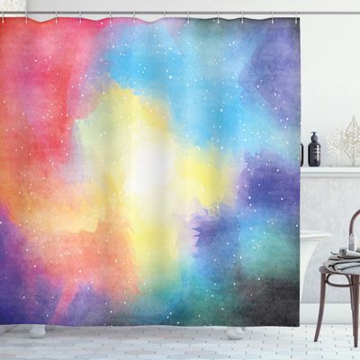 Ambesonne Abstract Shower Curtain, Watercolor Galaxy Outer Space Star Dust Seemed Image in Vivid Colors Modern Print, Cloth Fabric Bathroom Decor Set with Hooks, 69" W x 84" L, Multicolor Plum