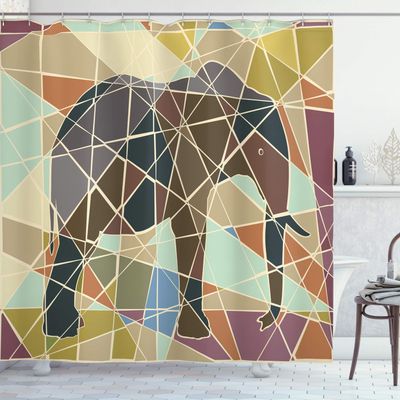 Ambesonne Animal Shower Curtain, Mosaic Design Animal in Soft Colors Wildlife Nature Savannah Theme Print Art, Cloth Fabric Bathroom Decor Set with Hooks, 69" W x 84" L, Multicolor
