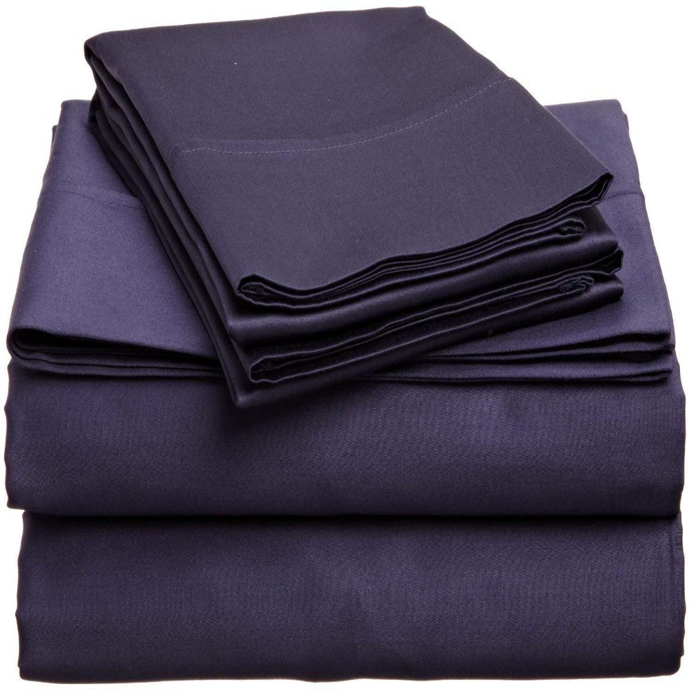 Singh's Textiles 600 Thread Count 100% Egyption Cotton Full Sleeper Sofa Bed Sheet Set (54" x 72" + 4") Navy Blue Solid