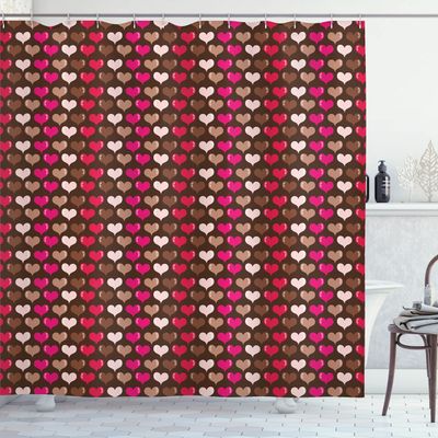 Ambesonne Abstract Shower Curtain, Romantic Heart Shapes Vibrant Love Valentines Day Girls Graphic Illustration, Cloth Fabric Bathroom Decor Set with Hooks, 69" W x 75" L, Brown Fuchsia