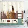 Ambesonne London Shower Curtain, Travel Scenery Famous City England Big Ben Telephone Booth Westminster, Cloth Fabric Bathroom Decor Set with Hooks, 69" W x 84" L, Teal Beige view 1