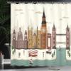 Ambesonne London Shower Curtain, Travel Scenery Famous City England Big Ben Telephone Booth Westminster, Cloth Fabric Bathroom Decor Set with Hooks, 69" W x 84" L, Teal Beige view 3