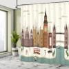 Ambesonne London Shower Curtain, Travel Scenery Famous City England Big Ben Telephone Booth Westminster, Cloth Fabric Bathroom Decor Set with Hooks, 69" W x 84" L, Teal Beige view 4