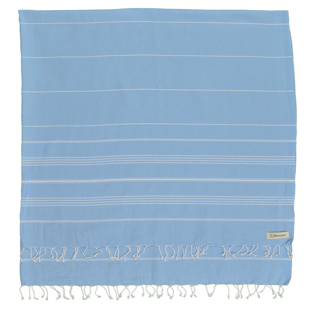 Bersuse Towels Anatolia XL Beach Blanket Throw Blanket Turkish Towel 100% Cotton Extra-Large Quick-Dry Lightweight Premium Peshtemal Towel - 61x82 Inches, Blue (Set of 3)