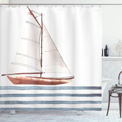 Ambesonne Nautical Shower Curtain, Let Your Dreams Sail Words with Boat in Waves Motivation Lifestyle Print, Cloth Fabric Bathroom Decor Set with Hooks, 69" W x 84" L, Cinnamon Pale Blue