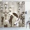 Ambesonne Romantic Shower Curtain, Kissing Couples on Street Violin Music Notes Love Themed Graphic Design, Cloth Fabric Bathroom Decor Set with Hooks, 69" W x 70" L, Dark Taupe and Dust view 1