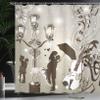 Ambesonne Romantic Shower Curtain, Kissing Couples on Street Violin Music Notes Love Themed Graphic Design, Cloth Fabric Bathroom Decor Set with Hooks, 69" W x 70" L, Dark Taupe and Dust view 3