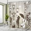 Ambesonne Romantic Shower Curtain, Kissing Couples on Street Violin Music Notes Love Themed Graphic Design, Cloth Fabric Bathroom Decor Set with Hooks, 69" W x 70" L, Dark Taupe and Dust view 4