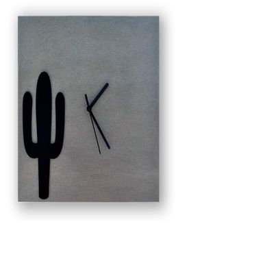Concrete Clock & Black Acrylic Silhouette - Square Wall Clock - Modern Wall Clock - Cactus Silhouette - Planter Gift Idea