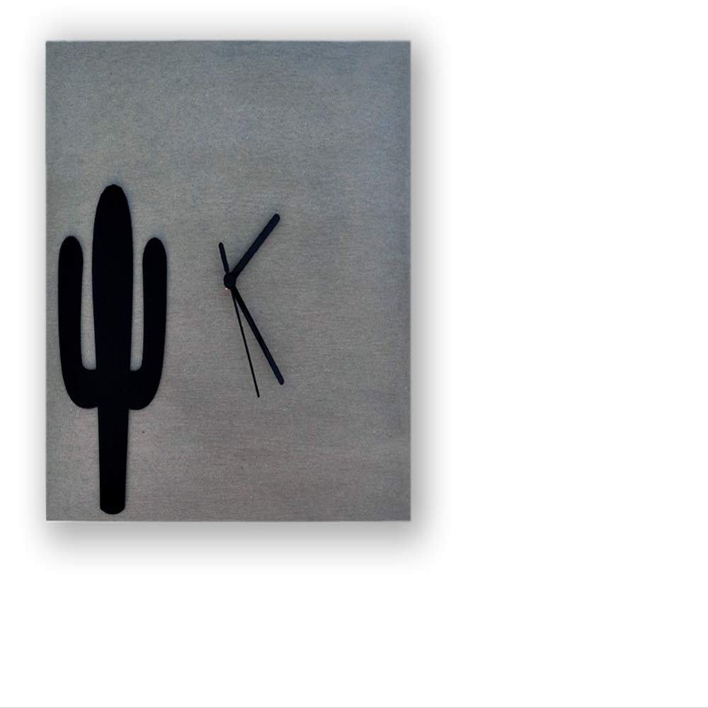 Concrete Clock & Black Acrylic Silhouette - Square Wall Clock - Modern Wall Clock - Cactus Silhouette - Planter Gift Idea