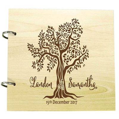 Darling Souvenir Custom Rustic Wedding Guest Book Wood Engraved Tree Design Bride & Groom Advice Book