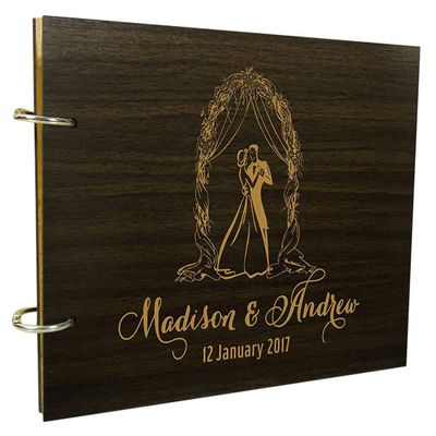 Darling Souvenir Handmade Wood Engraved Couple Photo Album Personalised Wedding Rustic Guestbook