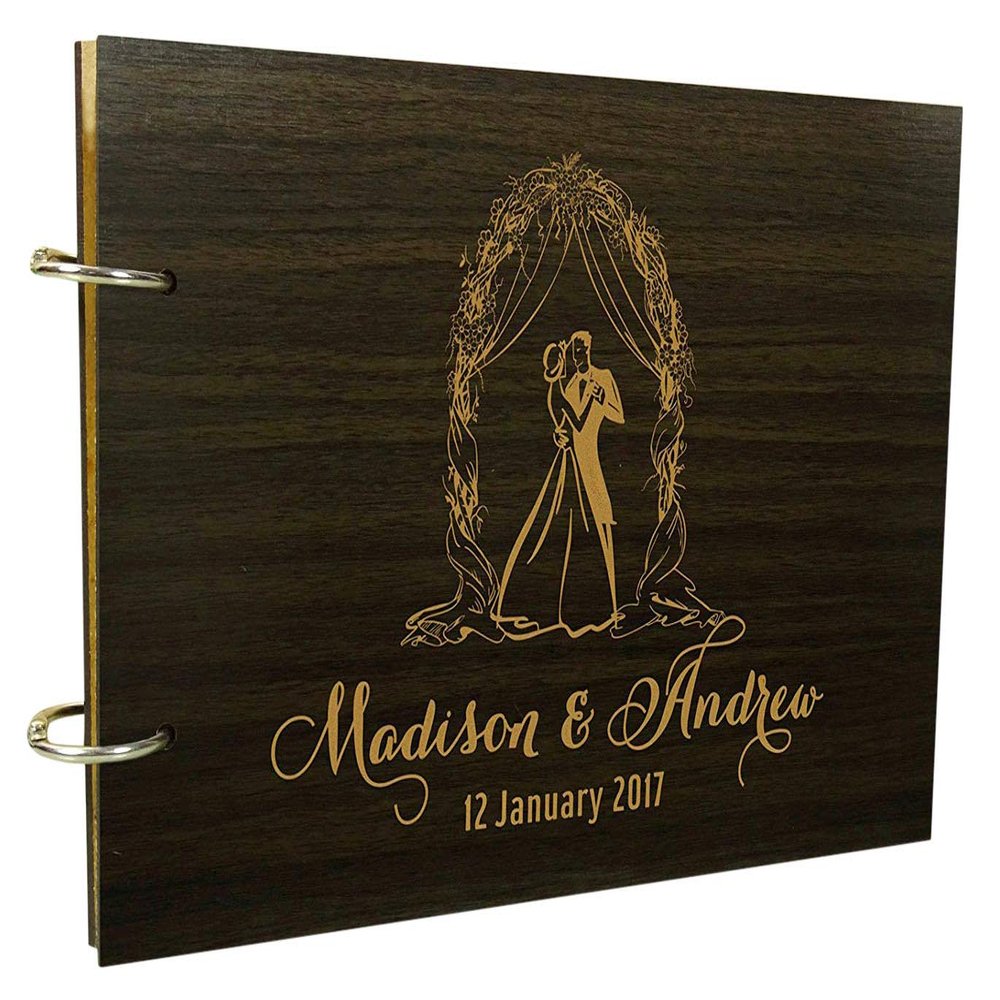 Darling Souvenir Handmade Wood Engraved Couple Photo Album Personalised Wedding Rustic Guestbook