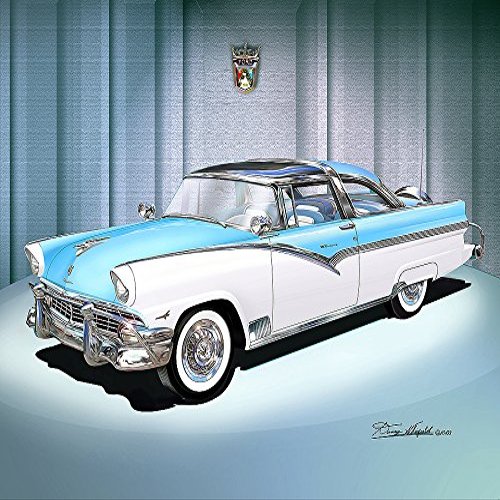 1956 FORD FAIRLANE CROWN VICTORIA BLUE & WHITE - TOP OF THE LINE - ART PRINT POSTER BY ARTIST DANNY WHITFIELD - SIZE 20 X 30