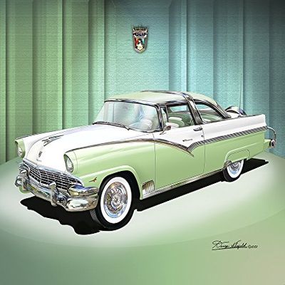 1956 FORD FAIRLANE CROWN VICTORIA - GREEN & WHITE MID LEVEL - ART PRINT POSTER BY ARTIST DANNY WHITFIELD - SIZE 20 X 30