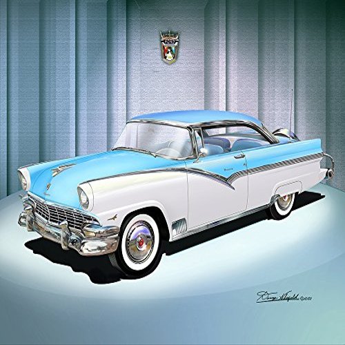 1956 FORD FAIRLANE BLUE & WHITE ENTRY LEVEL - ART PRINT POSTER BY ARTIST DANNY WHITFIELD - SIZE 20 X 30