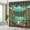 Ambesonne Cartoon Shower Curtain, Fox Near The Pond Mushrooms Waterlilies and a Waterfall Illustration, Cloth Fabric Bathroom Decor Set with Hooks, 69" W x 75" L, Green Forest view 4