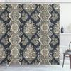 Ambesonne Damask Shower Curtain, Victorian Style Baroque Classic Pattern with Ornamental Floral Leaves Image, Cloth Fabric Bathroom Decor Set with Hooks, 69" W x 75" L, Charcoal Grey Cream view 1