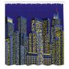 Ambesonne Digital Shower Curtain, Cartoon Design Cityscape with Square Seemed Image Room Art Print, Cloth Fabric Bathroom Decor Set with Hooks, 69" W x 84" L, Dark Blue and Yellow view 2