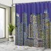 Ambesonne Digital Shower Curtain, Cartoon Design Cityscape with Square Seemed Image Room Art Print, Cloth Fabric Bathroom Decor Set with Hooks, 69" W x 84" L, Dark Blue and Yellow view 4
