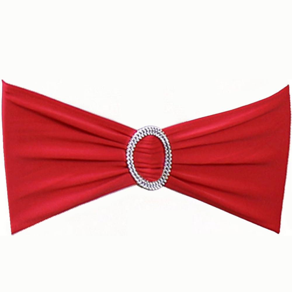 SINSSOWL Wedding Red Chair Sashes 100 Pack Spandex Chair Bows Bands with Buckles for Party Birthday Bridal Shower Engagement Banquets Anniversary Christmas Outdoor Events Decorations (Red)