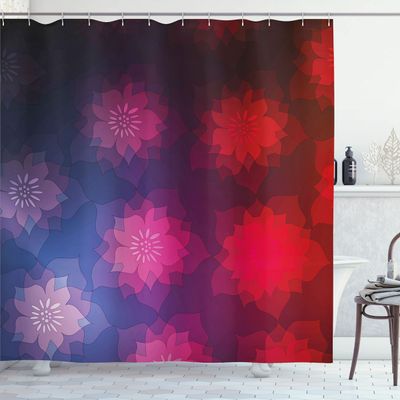 Ambesonne Abstract Shower Curtain, Rainbow Colored Ombre Design with Floral Flower Detailed Image, Cloth Fabric Bathroom Decor Set with Hooks, 69" W x 75" L, Pink Purple