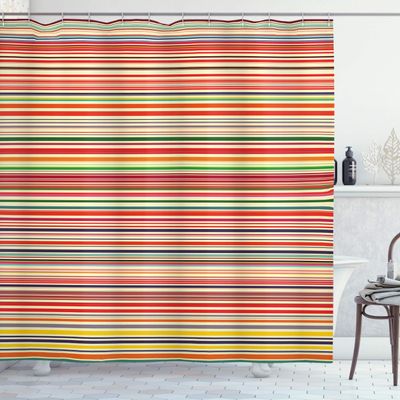 Ambesonne Abstract Shower Curtain, Vivid Horizontal Colorful Striped Lines Background Rainbow Bars Display, Cloth Fabric Bathroom Decor Set with Hooks, 69" W x 84" L, Multicolor Cream