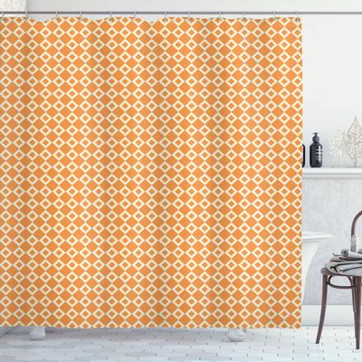 Ambesonne Orange Shower Curtain, Linked Vertical Squares Pattern Continuous Classical Vintage Design, Cloth Fabric Bathroom Decor Set with Hooks, 69" W x 75" L, Orange Cream