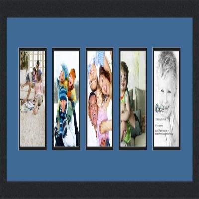 ArtToFrames Collage Photo Frame Double Mat with 5-5x7 Openings and Satin Black Frame