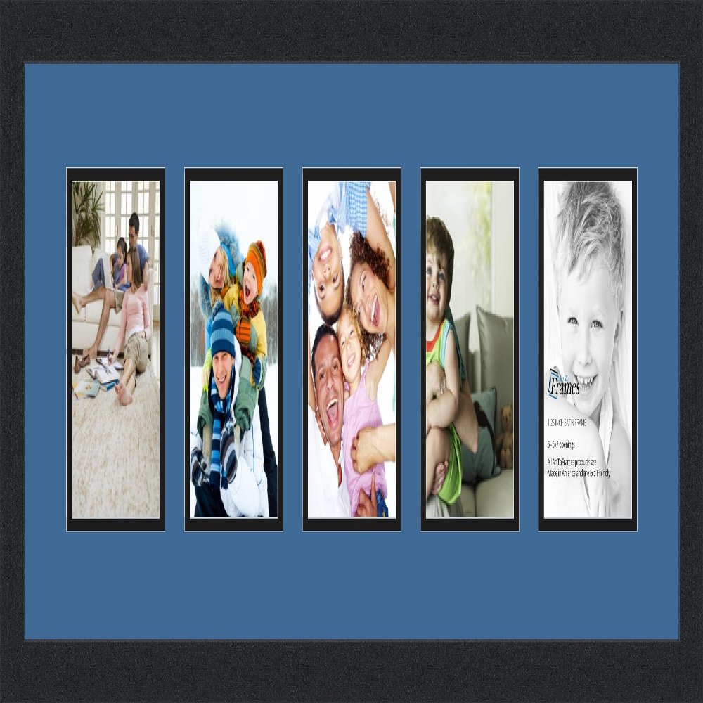 ArtToFrames Collage Photo Frame Double Mat with 5-5x7 Openings and Satin Black Frame