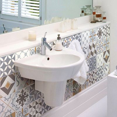 Ambiance Pack of 24 Tile Stickers| Self-Adhesive Decorative Wall Decal Cement Tile - Mosaic Tile Wall Decal Bathroom and Kitchen | Cement Tile Wall Stickers - azulejos - 20 x 20 cm 24 Pieces