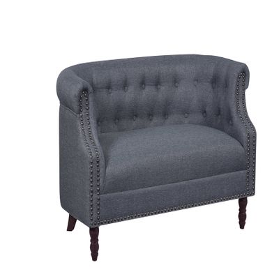 Container Furniture Direct Huton Collection Contemporary Upholstered Linen Wingback Loveseat with Solid Wood Frame and Button Tufted Details, Dark Grey