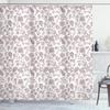 Ambesonne Playroom Shower Curtain, Nature Themed Owl Cat Bird Bluebells Tulips Leaves Doodle Art, Cloth Fabric Bathroom Decor Set with Hooks, 69" W x 75" L, Dark Brown White view 1