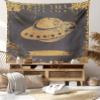 Ambesonne Modern Tapestry, Grunge UFO Alien Outer Space Cosmic Galaxy Futuristic Graphic Print, Wide Wall Hanging for Bedroom Living Room Dorm, 60" X 40", Grey Tan view 1