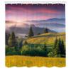 Ambesonne Country Shower Curtain, Foggy Summer Morning Mountains Greenery Sunrise Outdoors Artwork Print, Cloth Fabric Bathroom Decor Set with Hooks, 69" W x 70" L, Green Pale Blue Pink view 2
