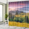 Ambesonne Country Shower Curtain, Foggy Summer Morning Mountains Greenery Sunrise Outdoors Artwork Print, Cloth Fabric Bathroom Decor Set with Hooks, 69" W x 70" L, Green Pale Blue Pink view 4