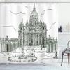 Ambesonne Art Shower Curtain, Monochrome Historical Architecture Themed Art Sketch Print of Forum in Rome Italy, Cloth Fabric Bathroom Decor Set with Hooks, 69" W x 70" L, Dark Green view 1