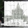 Ambesonne Art Shower Curtain, Monochrome Historical Architecture Themed Art Sketch Print of Forum in Rome Italy, Cloth Fabric Bathroom Decor Set with Hooks, 69" W x 70" L, Dark Green view 3