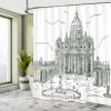 Ambesonne Art Shower Curtain, Monochrome Historical Architecture Themed Art Sketch Print of Forum in Rome Italy, Cloth Fabric Bathroom Decor Set with Hooks, 69" W x 70" L, Dark Green view 4